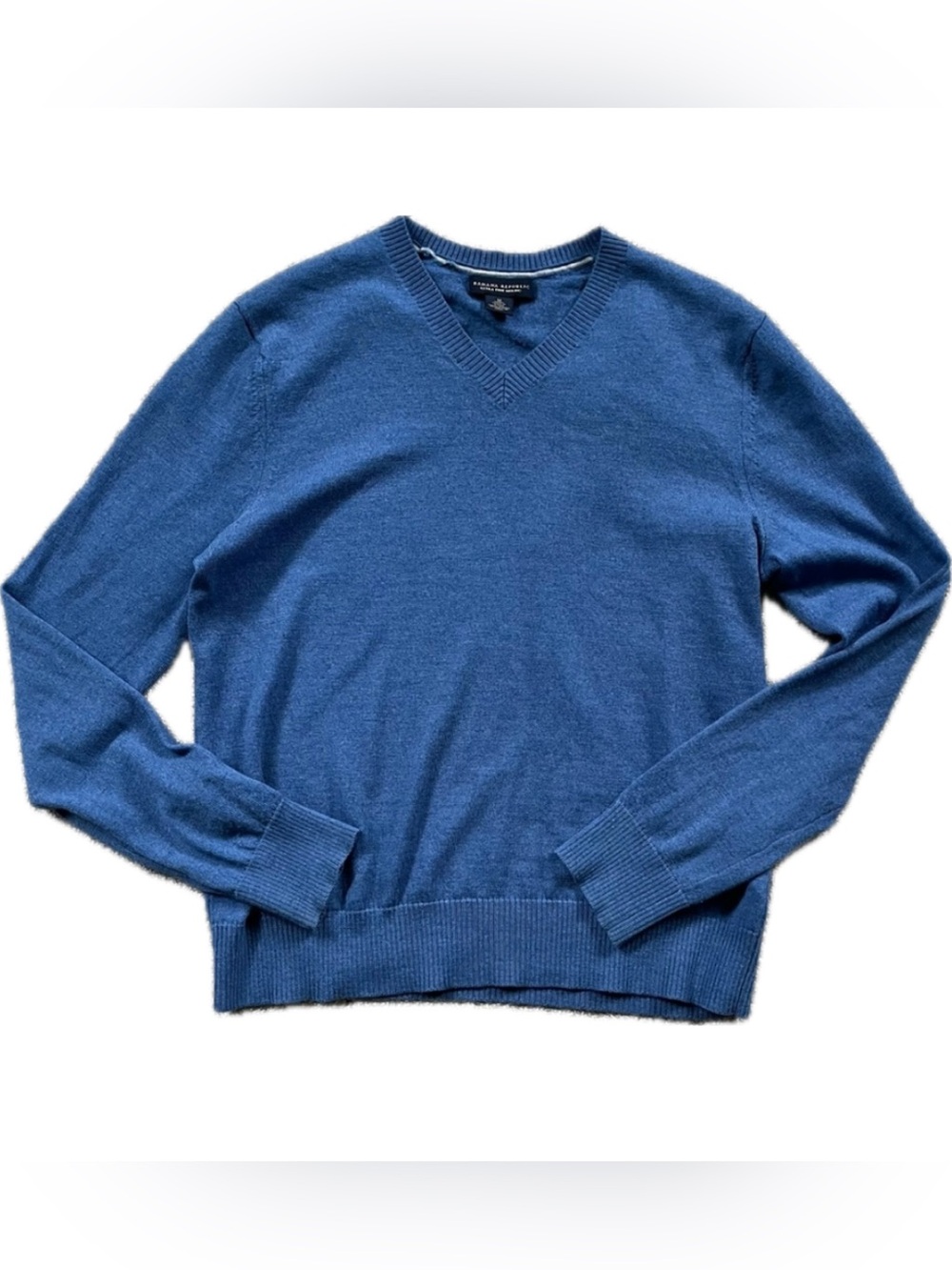 Banana Republic 100% Extra Fine Merino Wool Men's Cobalt Blue V-Neck Sweater M